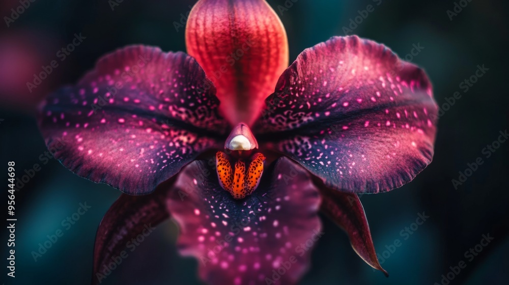 Poster Macro image of an orchid, emphasizing its unique patterns and velvety petals