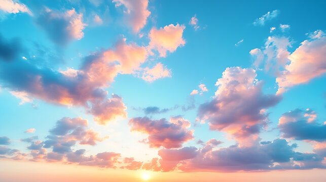 Amazing real sky  Vibrant  colors Panoramic Sunrise Sundown Sanset Sky with colorful clouds Without any birds  Natural Cloudscape background : Generative AI
