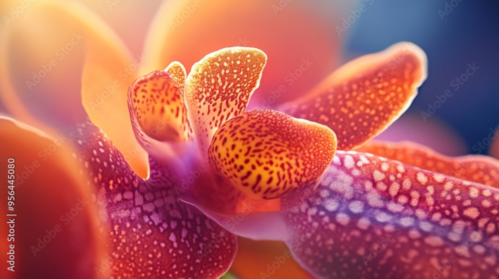 Poster macro image of an orchid, emphasizing its unique patterns and velvety petals