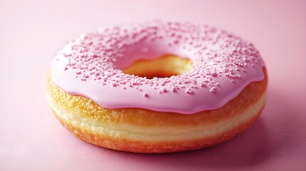 Pink Glazed Donut with Sprinkles on Pink Background
