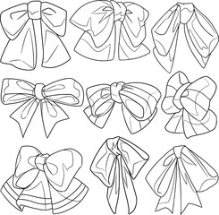 set of hand drawn sketch of bows