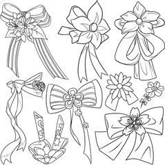 set of bows and flower illustration