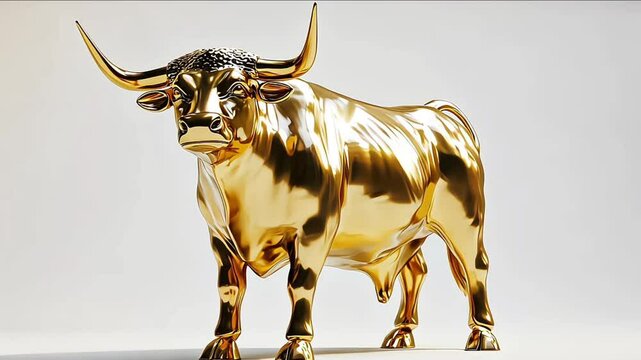 A majestic golden bull statue stands tall, a symbol of strength, prosperity, and financial success. The bull's powerful stance exudes confidence, representing a positive outlook and a bullish market