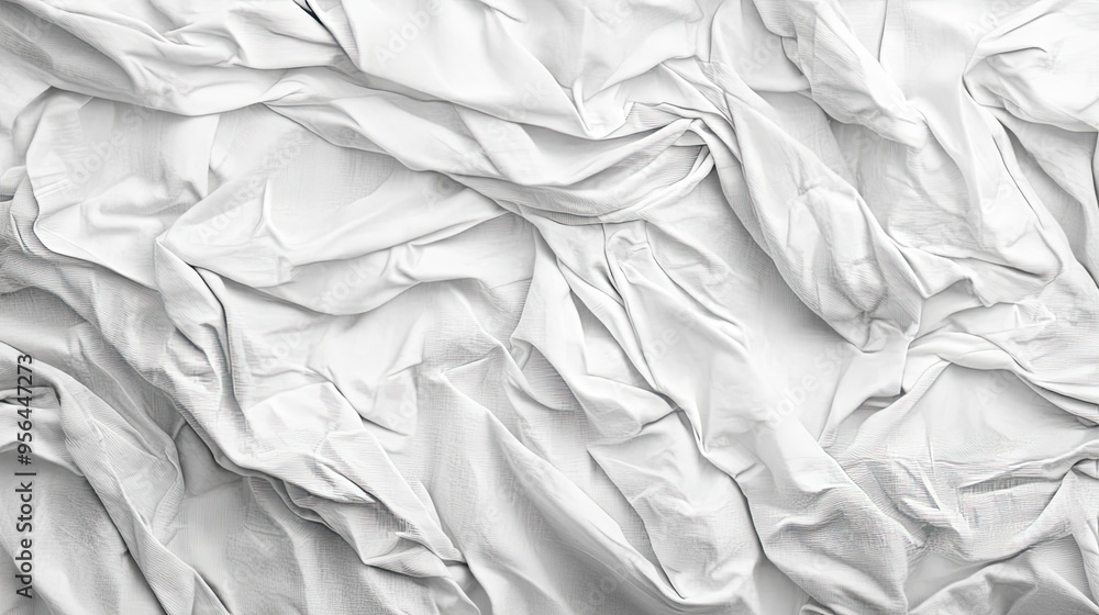 Poster a white fabric background with soft, flowing folds and wrinkles. the texture of the fabric is visibl