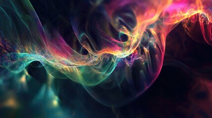 Abstract colorful light waves glowing in the dark.