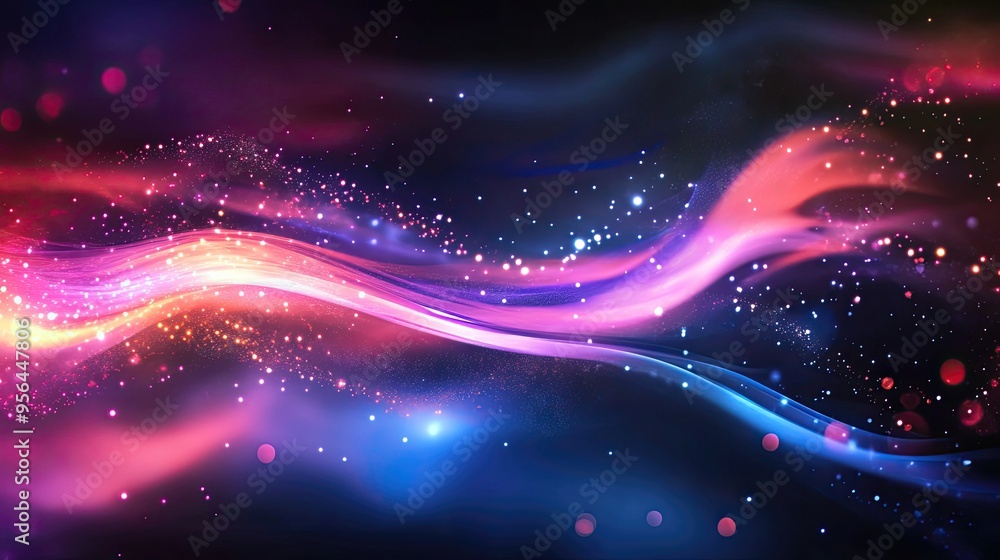 Poster abstract background with glowing lights and a wave-like pattern. the colors are vibrant and the imag