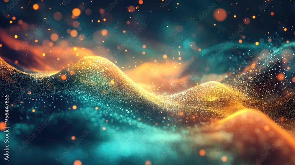 Poster a mesmerizing abstract background with a blend of blue and orange hues, creating a sense of depth an