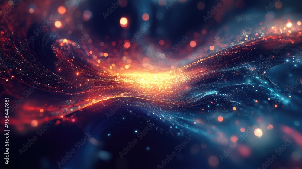 Poster a vibrant abstract background with swirling colors and bokeh lights, creating a sense of movement an