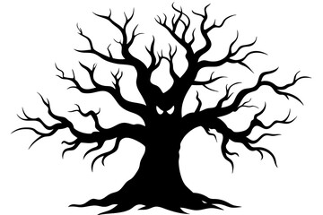 Gallows (Hanging Rope) on the Tree and Crow and Snake. Dramatic, Creepy, Horror, Scary, Mystery, or Spooky Illustration. Illustration for Horror Movie or Halloween Poster Element. Vector Illustration