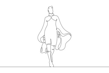 Continuous one line drawing woman in beautiful winter clothes. Girl walking in coat. Woman with woman's handbag. One continuous line isolated minimal illustration.