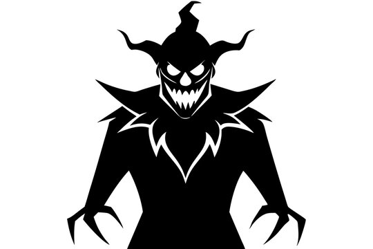 Evil clown face silhouette design in black and white. pennywise vector illustration clown Halloween costume character sticker.