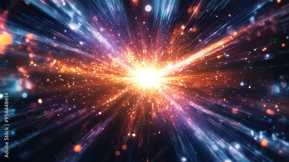 Poster abstract background with glowing streaks of light and a bright explosion in the center.