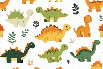 cute dinosaur set on a white background 
