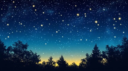 Fototapeta premium A starry night sky with a silhouette of a forest in the foreground.