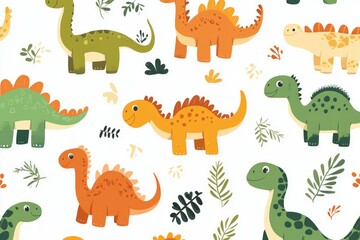 cute dinosaur set on a white background 