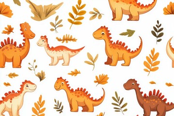 cute dinosaur set on a white background 