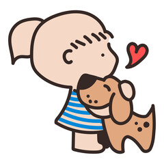 Girl & dog  doodle png sticker, transparent background