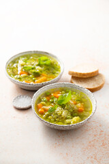 Homemade minestrone with green pea