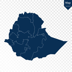 Transparent - High Detailed Blue Map of Ethiopia. Vector eps10.	
