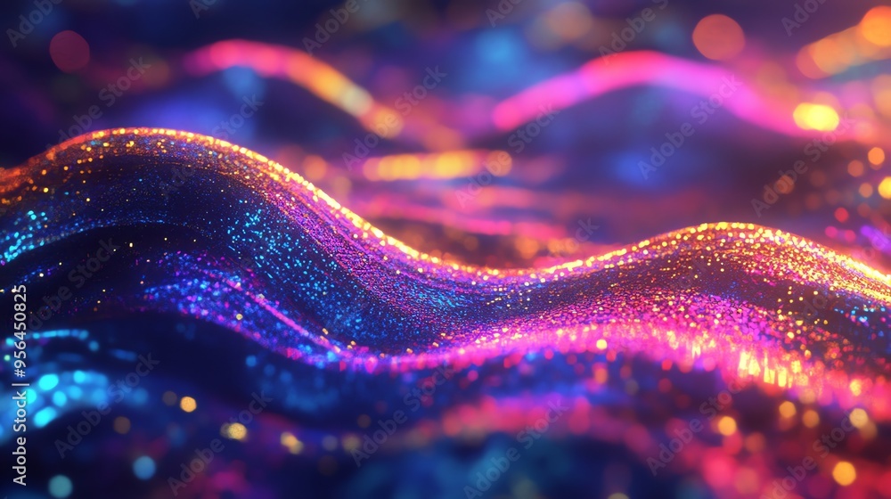 Aufkleber abstract image of glowing particles forming a wavy surface.