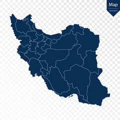 Transparent - High Detailed Blue Map of Iran. Vector eps10.	
