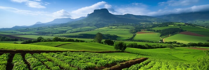 Scenic overview of lush farmland, agriculture and beauty, with copyspace