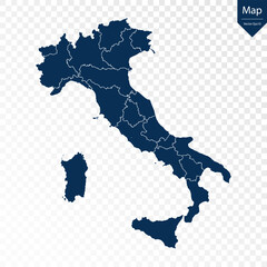 Transparent - High Detailed Blue Map of Italy. Vector eps10.	
