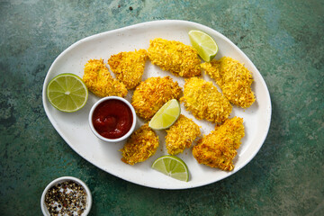 Homemade chicken nuggets with coconut