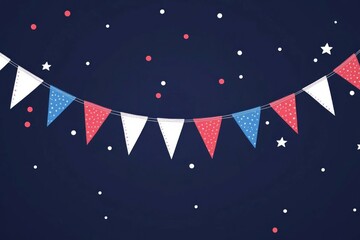 Fototapeta premium red, white, and blue bunting against a dark navy gradient background 