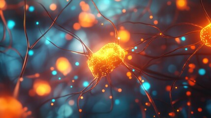 Glowing DNA strands depicted in abstract form with vibrant blue and red colors against a blurred background. Concept of genetics and molecular science