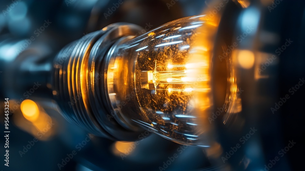 Poster macro photography capturing the intricate details of a headlight bulb during the installation proces