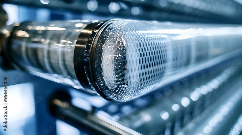 Poster macro photography showcasing the intricate details of a reverse osmosis membrane being inserted into