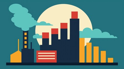 Obraz premium Industrial Cityscape with Pollution and Growth Chart