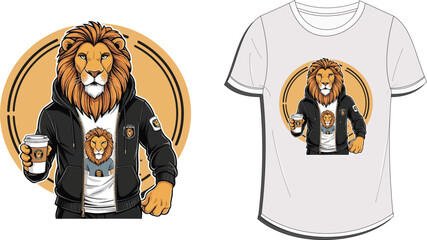 Lion head with man t shirt design