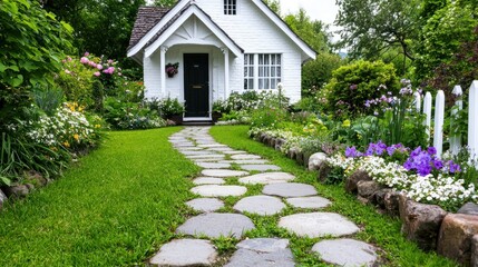 Obraz premium Enchanting Quintessential English Cottage Garden Blossoming with Vibrant Floral Beauty