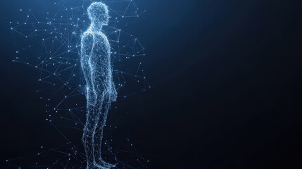 Polygonal futuristic mesh with human body model. Artificial intelligence, connection technology. Generative AI