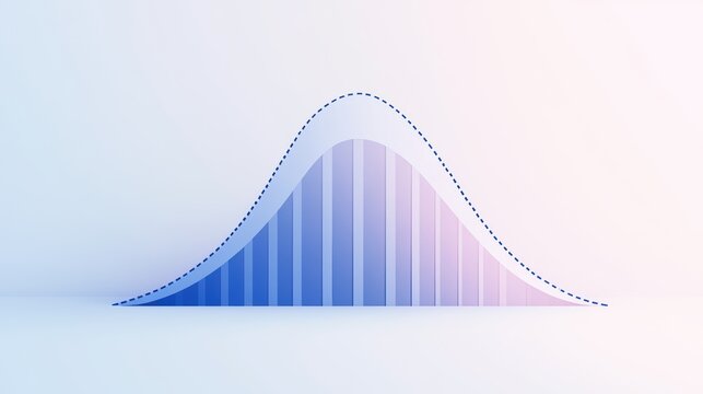 Minimalist normal distribution curve with gradient bars A minimalist illustration of a normal distribution curve with gradient bars and a dotted outline, representing statistical data analysis 