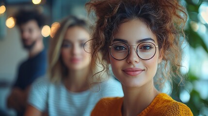 A group of young professionals brainstorming ideas at the office, perfect for business presentations and team strategy meetings.