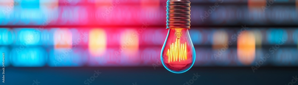 Poster a vibrant light bulb illuminating a colorful backdrop, showcasing modern design and technology in a 