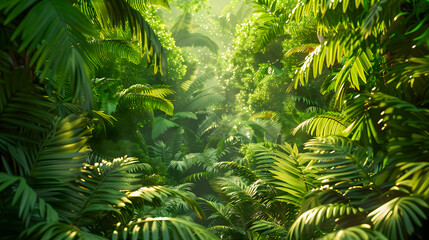 Fototapeta premium Lush Green Foliage in Tropical Jungle