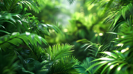 Fototapeta premium Lush Green Foliage in Tropical Jungle