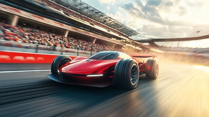 Futuristic Red Racing Car in Motion on the Track. AI generated illustration
