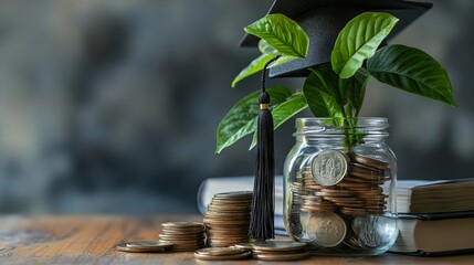 Educational Finance Journey with Graduation Cap and Growing Plant. AI generated illustration