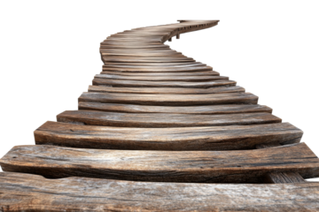 A wooden walkway with a curved design