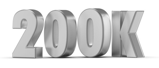 200k Followers Silver Number 3D Render