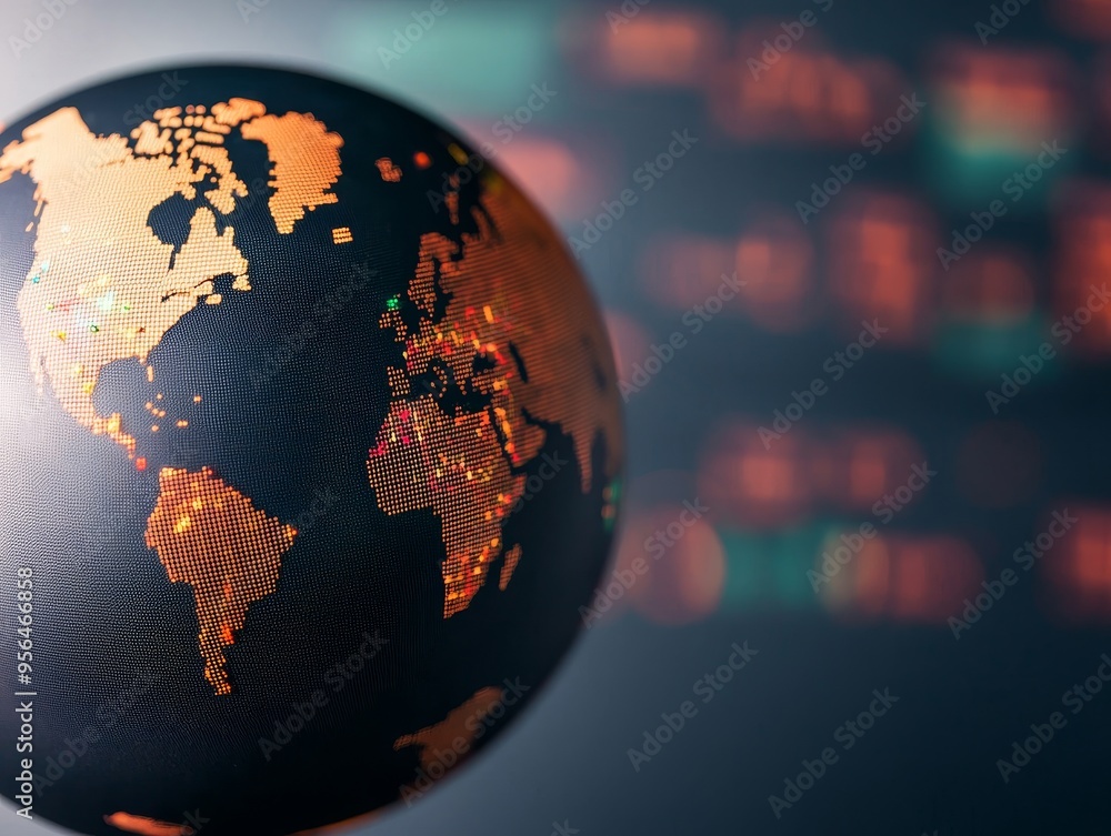 Poster global technology concept with illuminated world map and digital code background illustration