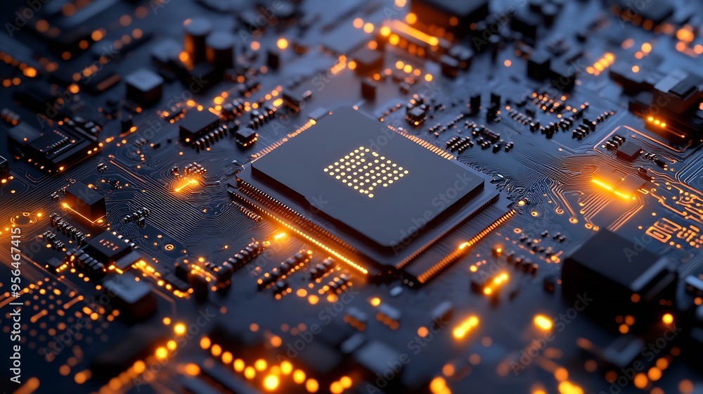 Fototapete concept of technology ai artificial intelligence ai chip ic on board pcb board cpu : generative ai