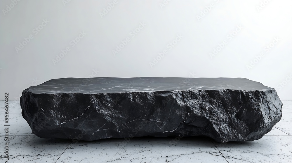 Poster black stone podium with white background black concrete material place for the product display prese