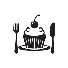 Cupcake silhouette Icon, muffin logo.abstract food symbol, Vector illustration isolated on white background. Can be used as icon, sign or symbol - cupcake silhouette.