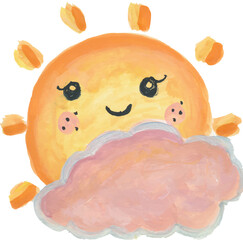 Cute Sun, Clouds and Rainbow Watercolour Illustration for kids nursery room pattern and design